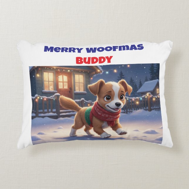Merry Woofmas Personalized Dog Accent Pillow (Front)