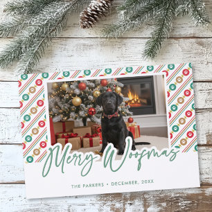 Merry Woofmas Pet Photo Paw Print Script Letterpress Photo Cards