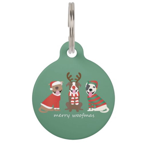 Merry Woofmas Pit Bull Dogs Pet ID Tag