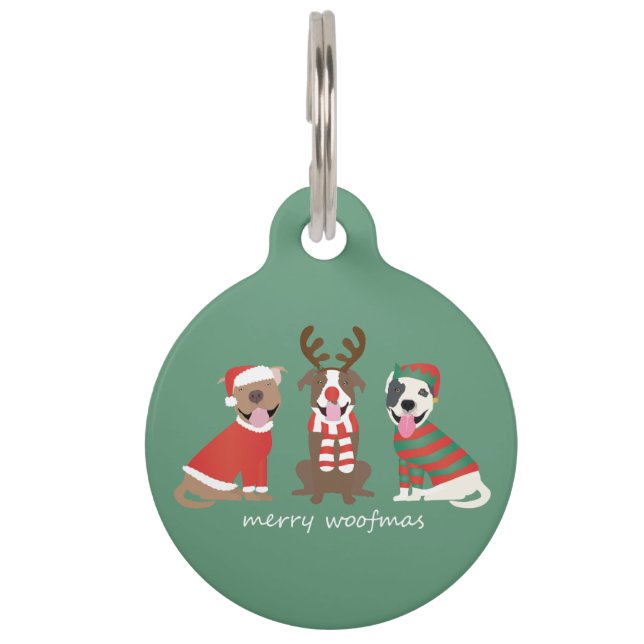 Merry Woofmas Pit Bull Dogs Pet ID Tag (Front)