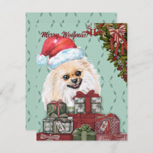 Merry Woofmas! Pomeranian Santa Hat Christmas Gift Note Card