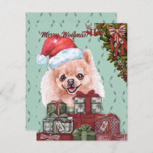 Merry Woofmas! Pomeranian Santa Hat Christmas Gift Note Card