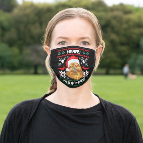 Merry Woofmas Pomeranian X_Mas Adult Cloth Face Mask