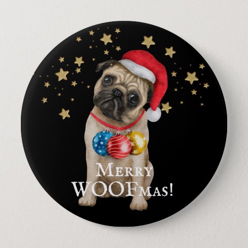 Merry WOOFmas Pug Dog Under The Stars Button