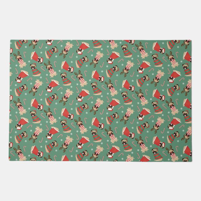 Merry Woofmas Pug Dogs Doormat (Front)