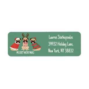 Merry Woofmas Pug Dogs Label