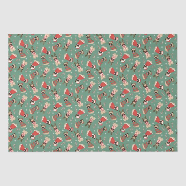 Merry Woofmas Pug Dogs Tissue Paper (Front)
