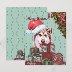Merry Woofmas! Red Husky Santa Hat Christmas Gift Note Card