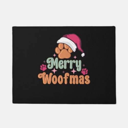 Merry Woofmas Retro Christmas pink Dog T shirt  Doormat