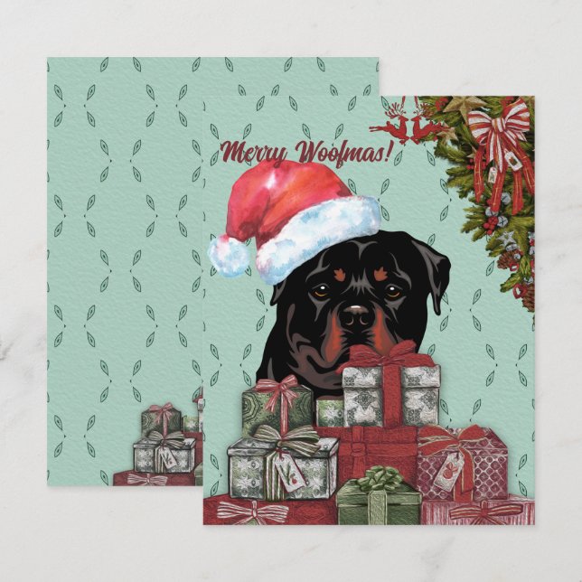 Merry Woofmas! Rottweiler Santa Hat Christmas Gift Note Card (Front/Back)