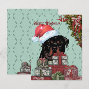 Merry Woofmas! Rottweiler Santa Hat Christmas Gift Note Card