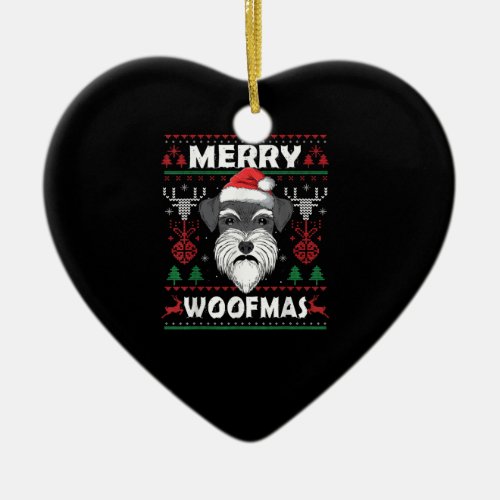 Merry Woofmas Schnauzer Christmas Dog Lover Pajama Ceramic Ornament