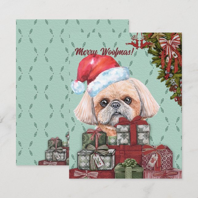 Merry Woofmas! Shih Tzu Santa Hat Christmas Gift  Note Card (Front/Back)