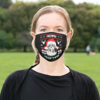 Merry Woofmas Shih Tzu X-mas Adult Cloth Face Mask by casi_reisi at Zazzle