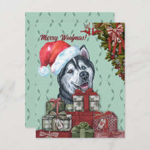 Merry Woofmas! Siberian Husky Santa Hat Christmas Note Card