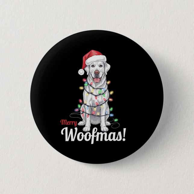 Merry Woofmas Silver Labrador Dog Light Decor Chri Button (Front)