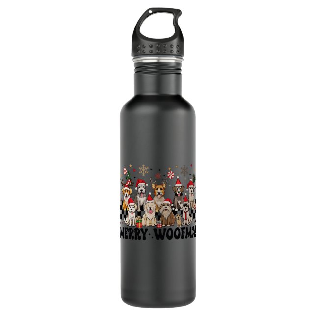 merry woofmas stainless steel water bottle (Front)