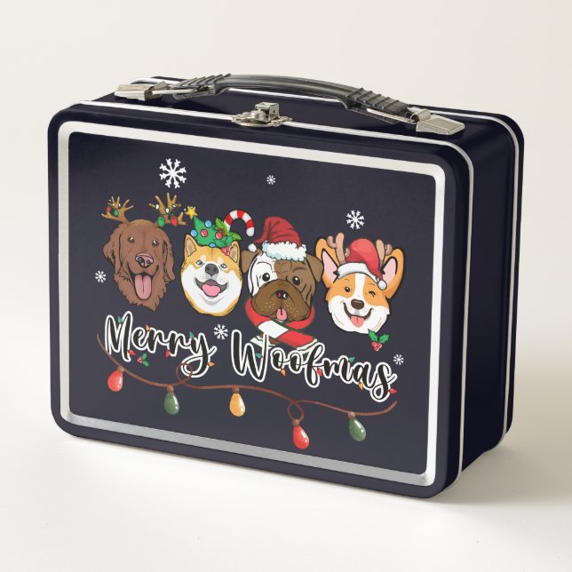 Merry Woofmas Typography Metal Lunchbox (Front)