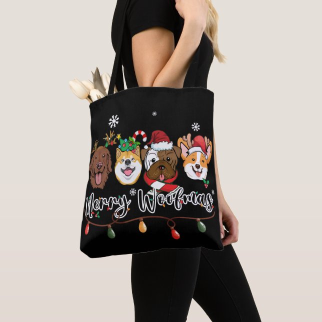 Merry Woofmas Typography Tote Bag (Close Up)
