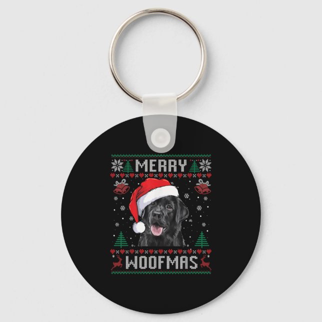 Merry Woofmas Ugly Sweater Black Lab Labrador Chri Keychain (Front)