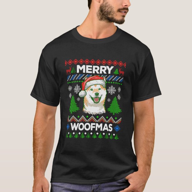 Merry Woofmas Ugly Sweater Christmas Shiba Inu Lov (Front)