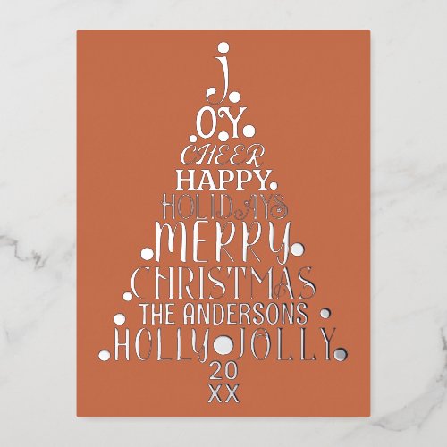 Merry Word Art Tree Elegant Christmas Chic Silver Foil Holiday Postcard