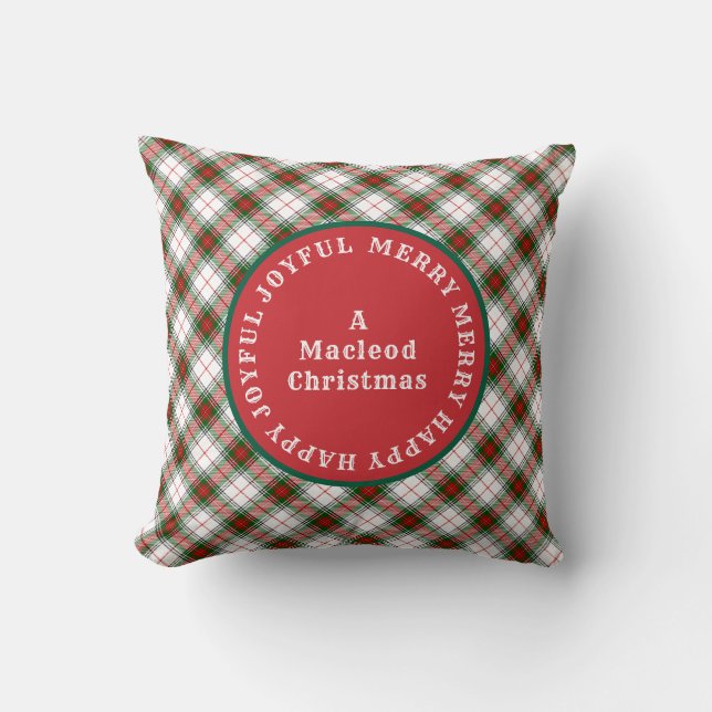 MERRY Words Scottish Tartan  Throw Pillow (Front)