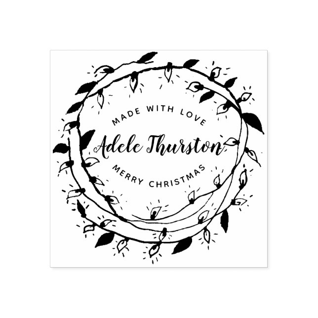 Merry Wreath | Made With Love | Personalized Rubber Stamp (Imprint)