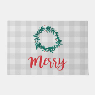 Merry Wreath Painting Pattern Gray Doormat