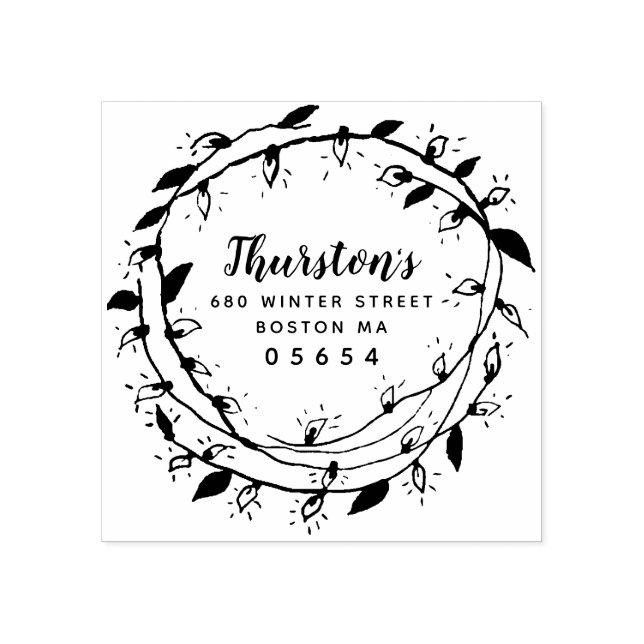 Merry Wreath | Return Address Rubber Stamp (Imprint)