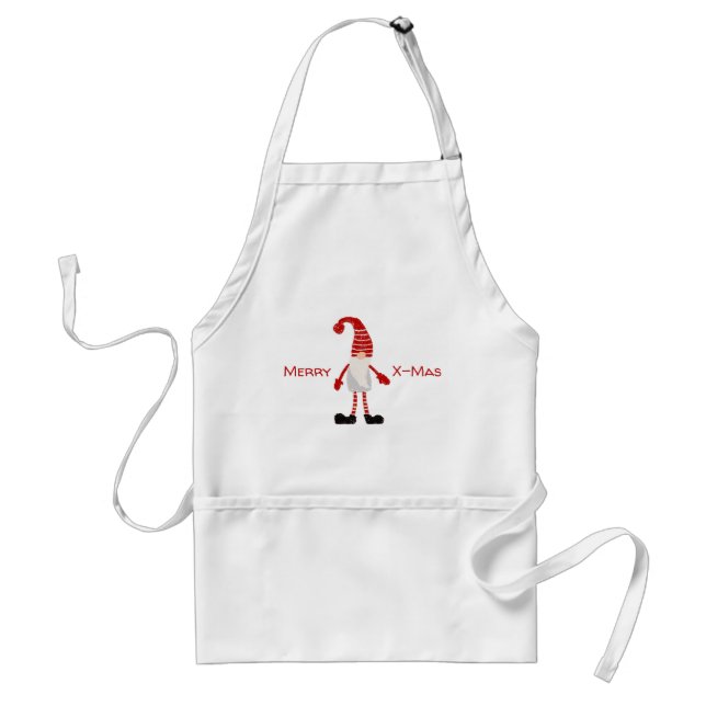 Merry X-mas Cartoon Gnome Christmas Holiday Gift Adult Apron (Front)
