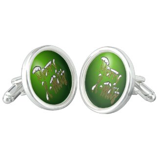 Merry X-mas Green Lettering Cufflinks