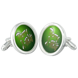 Merry X-mas Green Lettering Cufflinks
