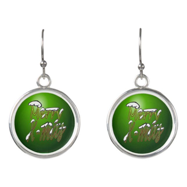 Merry X-mas Green Lettering Earrings (Front)