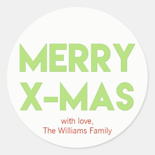 Merry X_Mas Modern Green Typography Christmas Classic Round Sticker