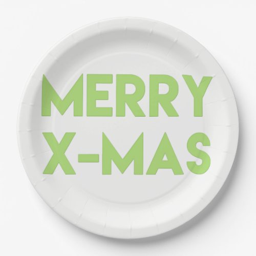 Merry X_Mas Modern Green Typography Christmas Paper Plates