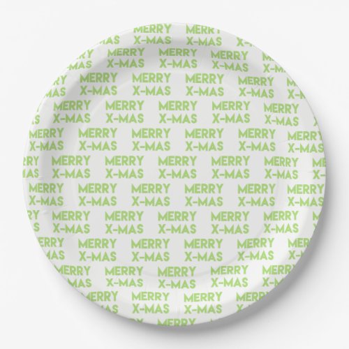 Merry X_Mas Modern Green Typography Christmas Paper Plates
