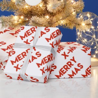 Merry X-mas, Modern Red Christmas Wrapping Paper