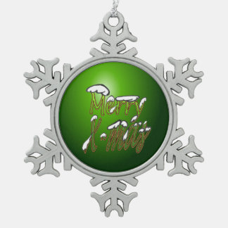Merry X-Mas Pewter Snowflake Ornament