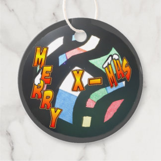 Merry X-Mas Stained Glass Pattern Favor Tags
