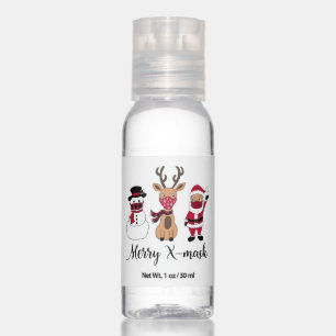 Merry X-Mask Funny Buffalo Plaid Santa Reindeer Hand Sanitizer