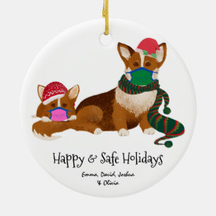 Merry X - MASK To You   Corgi Family Fun Christmas Ceramic Ornament