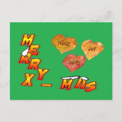 Merry Xmas  3 heart leave green Postcard