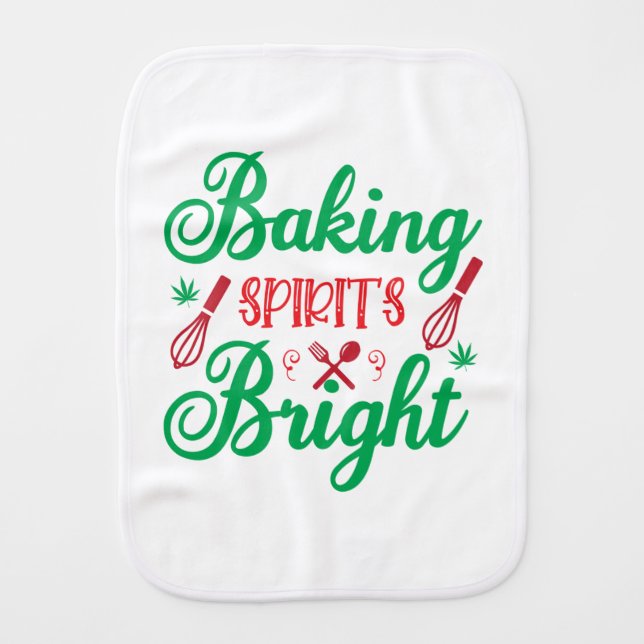 Merry Xmas Baking Spirits Bright Baby Burp Cloth (Front)