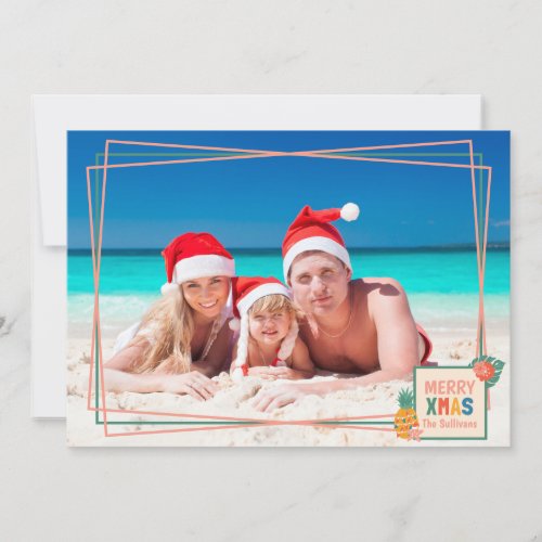Merry XMAS Beach with Pineapple  Flowers Holiday Card