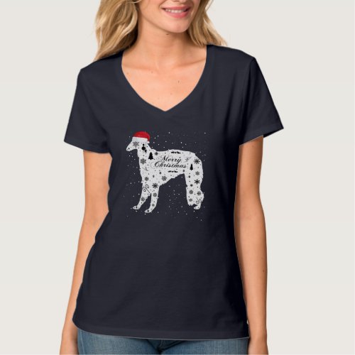 Merry Xmas Borzoi Dog Christmas T_Shirt