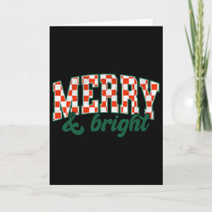 Merry Xmas Bright Cute Christmas Checkered Holiday Card