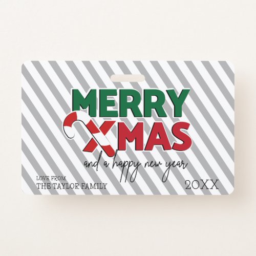 Merry Xmas candy cane red green christmas Badge
