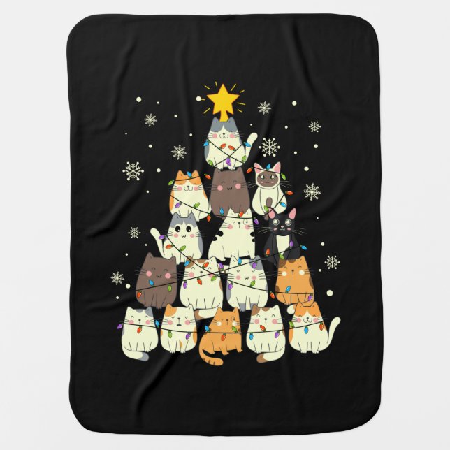 Merry Xmas Cat Christmas Tree Baby Blanket (Front)