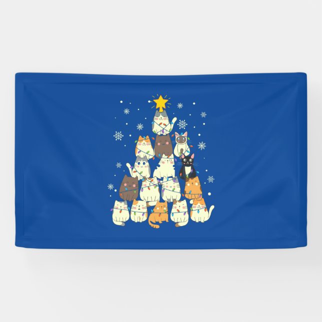 Merry Xmas Cat Christmas Tree Banner (Horizontal)